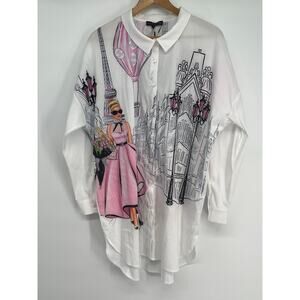NWT Jane & John Graphic‎ Rhinestone Lady Dog Novelty Oversized Shirt Size XL